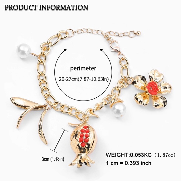 Zara Pomegranate Fruit Multi-Charm Chain Baroque Pearls Beads Bracelet - Picture 4 of 16